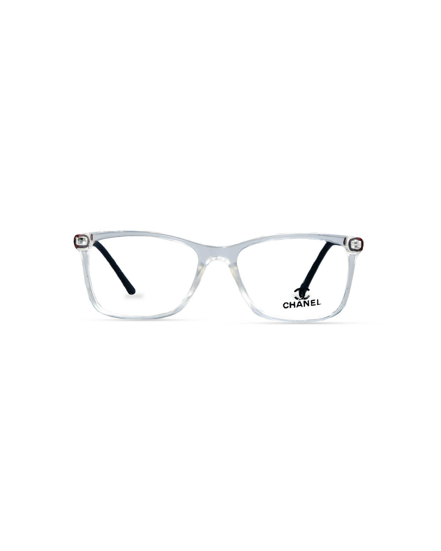 Chanel Transparent Rectangular Eyeglasses with Red & Black Temples