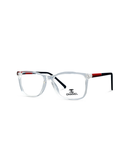 Chanel Transparent Rectangular Eyeglasses with Red & Black Temples