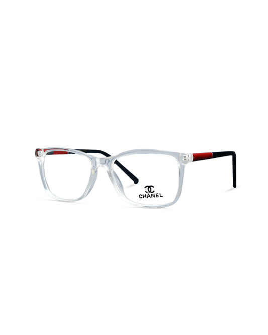 Chanel Transparent Rectangular Eyeglasses with Red & Black Temples